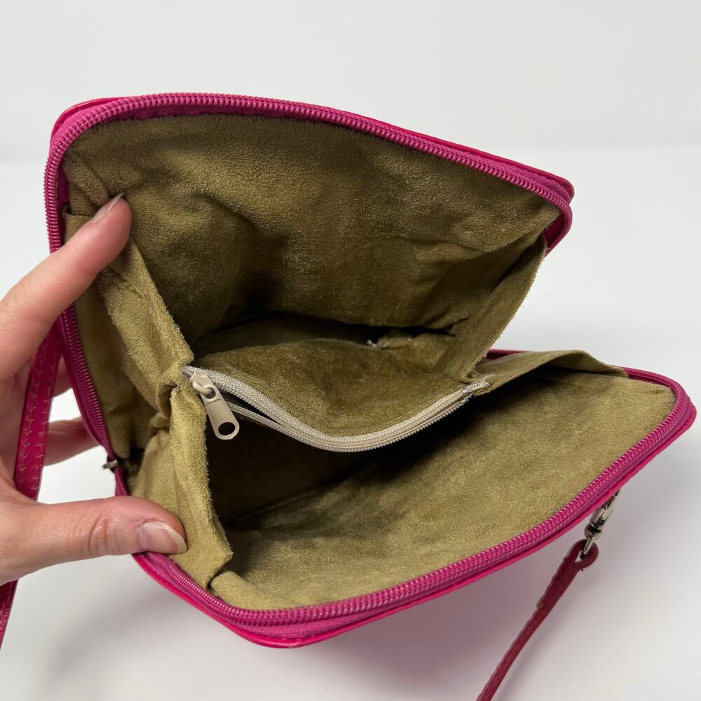 Vera Pelle Crossbody Handbag Italian Leather Hot Pink Italy Minimalist Purse - Picture 4 of 8